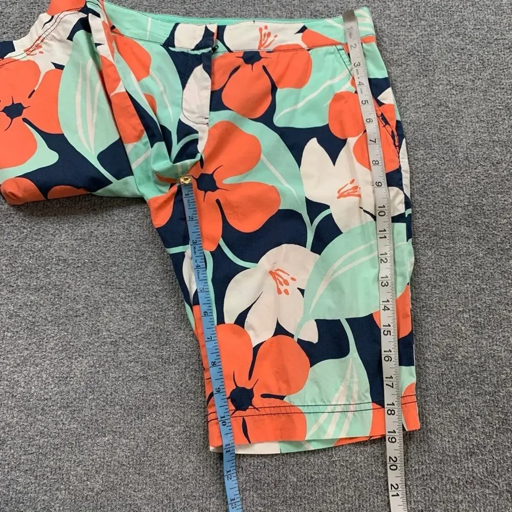 Tommy Bahama Shorts Womens 4 Multi Hawaiian Floral Cotton Blend Bermuda Pockets